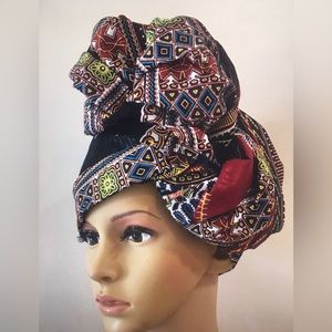 African Print Ankara Multicolor Mixed Print Black Dashiki Headwrap